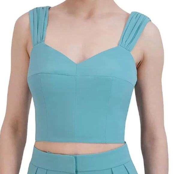 BCBGMAXAZRIA Solid Sweetheart Neckline Cropped Turquoise S - Picture 1 of 2